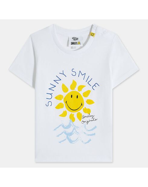 T-Shirt en Coton Bio Binos mc smiley écru/jaune